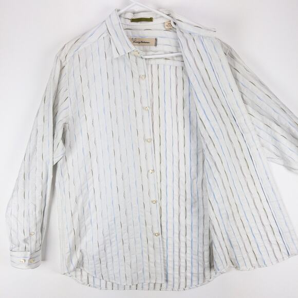 Tommy Bahama Silk Blend Buton Down Men's Medium White with Geometric Blue Green - Picture 6 of 12